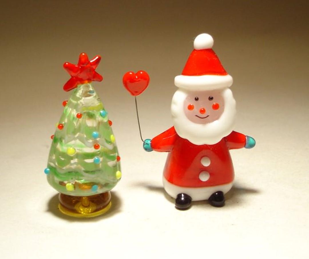 Handmade Blown Glass Santa Claus and Christmas Tree Figurines - Etsy
