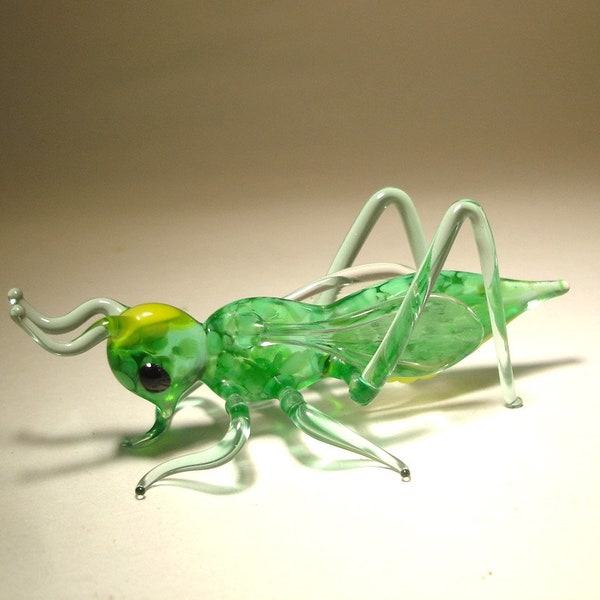 Handmade Blown Glass Art Figurine Light Green Insect Cricket Grasshopper