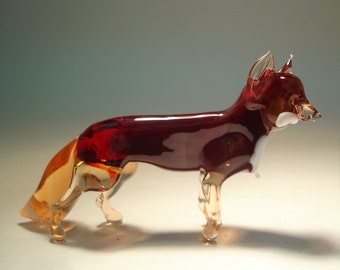 Handmade  Blown Glass Figurine Art Animal FOX