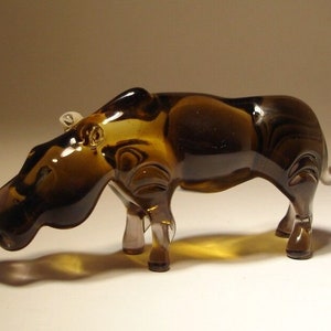 Handmade  Blown Glass Figurine Art Animal Hippo Hippopotamus