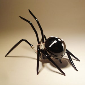 Blown Glass Figurine Art Insect Black SPIDER with a White Cross on Back