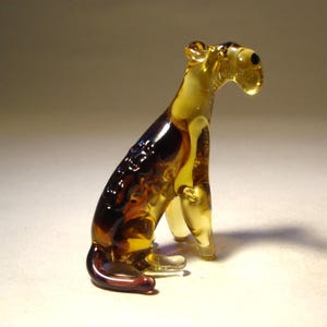Handmade Blown Glass Dog AIREDALE Terrier Figurine Sitting