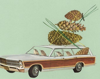 Cone collecting in their Country Squire. Limited edition print by Vivienne Strauss.