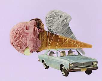 Pewee, Dusty and Phoebe go out for ice cream. Limited edition print by Vivienne Strauss.