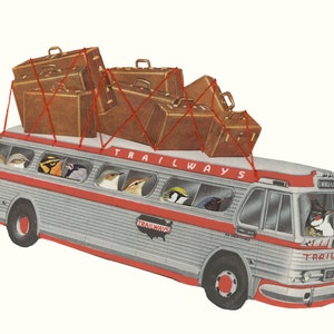 Birds on tour.  Limited edition collage  print by Vivienne Strauss.