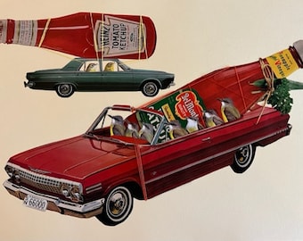 The near catsup ketchup crash of 1963. Original collage by Vivienne Strauss.