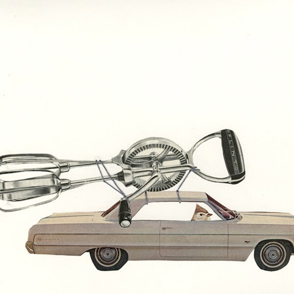 He was still driving around with that old beater. Original collage by Vivienne Strauss.