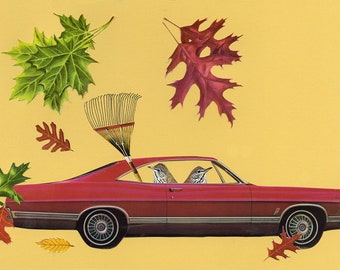 Patrouille des feuilles. Collage original de Vivienne Strauss.