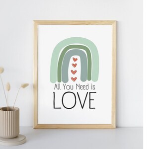 Todo lo que necesitas es arte de pared imprimible de amor, impresión inspiradora, aula, póster para niños, cita de amor, póster de parejas, San Valentín, arte de pared de los Beatles
