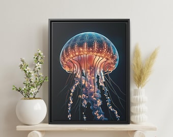 Gloeiende kwallen kunstprint - op de oceaan geïnspireerd decor - zeeleven muurdecor - diepzeedieren