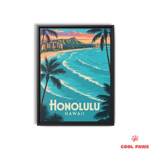 Honolulu Travel Art Print - Waikiki Beach Hawaii Wall Art - Vintage Wall Decor - Ready to Hang Home Decor