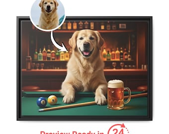 Custom Pet Portrait Pool Bar, Personalised Dog Illustration, Dog Cat Wall Art, Pet Memorial Ideas, Digital, Pet Lover Gift, Billiards Decor