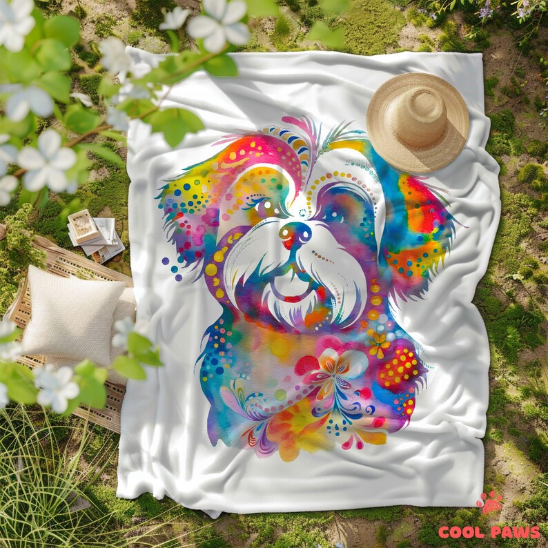 Shih Tzu Blanket Colorful Watercolor Dog Themed Throw Blanket, Soft