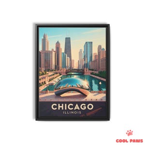 Chicago Travel Art Print - Cloud Gate Illinois Wall Art - Vintage Wall Decor - Ready to Hang Home Decor
