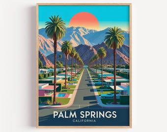 Palm Springs Travel Art Print, San Jacinto Mountains Canvas Painting, Vintage California Wall Decor, Living Room Poster, New Home Gift
