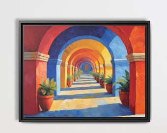 Mexican Arches Art Print - Mexican Architecture Folk Art Wall Decor - Ready to Hang Home Decor