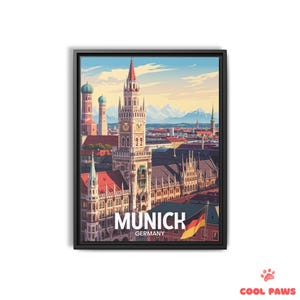 Munich Travel Art Print - German Marienplatz Wall Art - Vintage Wall Decor - Ready to Hang Home Decor