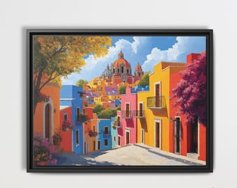 Streets in Guanajuato Art Print - Mexican Folk Art Wall Decor - Ready to Hang Home Decor