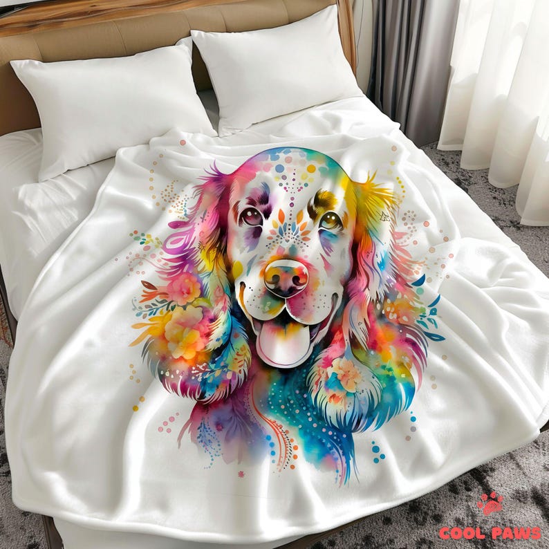 Cocker Spaniel Blanket Colorful Watercolor Dog Themed Throw Blanket
