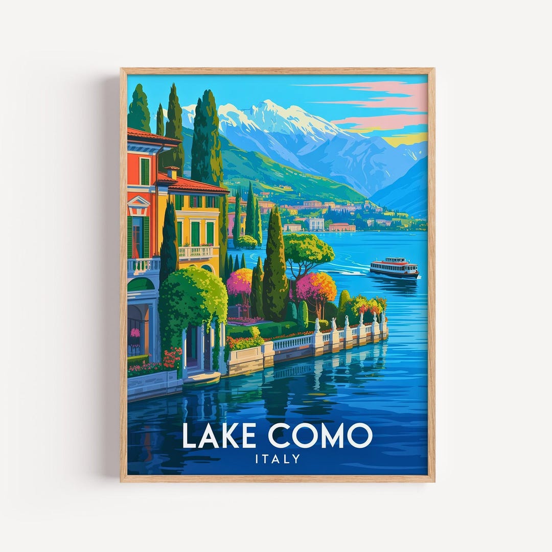 Lake Como Italy Travel Art Print, Beautiful Italian Villas Canvas Print ...