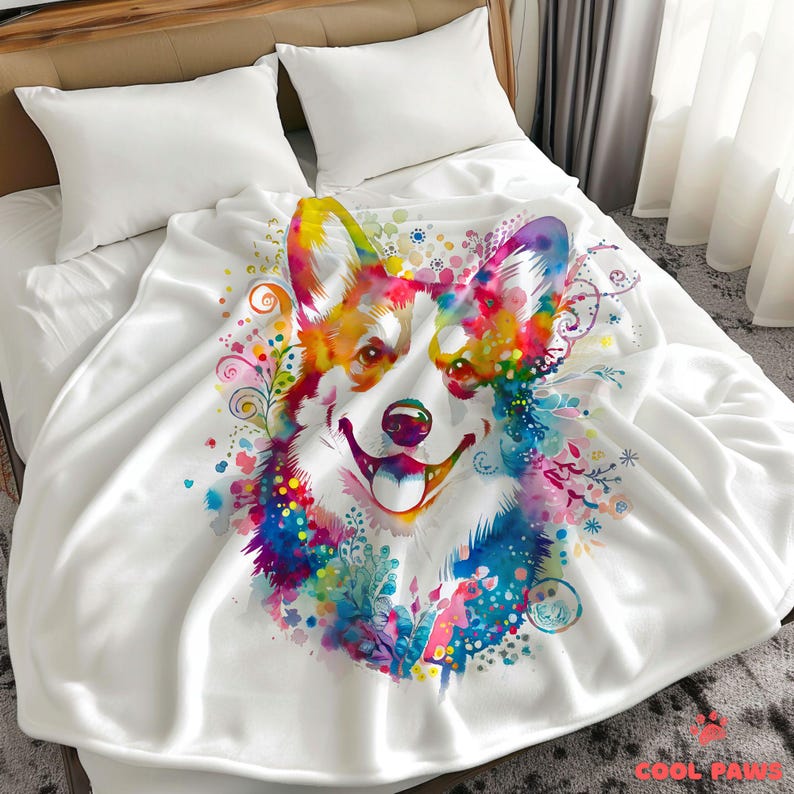 Blanket Colorful Watercolor Dog Themed Throw Blanket, Soft Plush