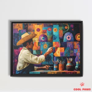 Mexican Artist Painting a Mural with Cultural Symbols Art Print - Mexican Folk Art Wall Decor - Ready to Hang Home Decor
