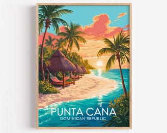 Punta Cana Travel Art Print, White Sand Beach Canvas Painting, Vintage Dominican Wall Decor, Living Room Hanging Poster, New Home Gift