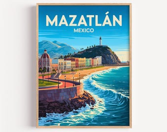 Mazatlan Travel Art Print, El Faro Lighthouse Canvas Painting, Mexican Folk Art Decor, Vintage Wall Hanging Poster, New Home Gift