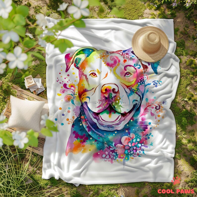 Pitbull Blanket Colorful Watercolor Dog Themed Throw Blanket, Soft