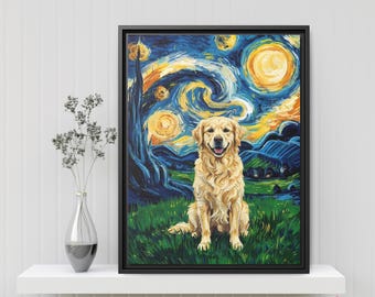 Custom Dog Portrait in Starry Night Style, Van Gogh Dog Painting, Personalized Cat Memorial Art, Unique Pet Lover Gift