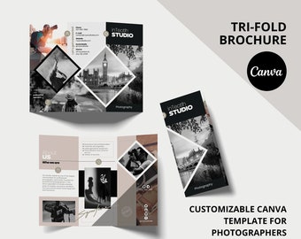 Photography TriFold Brochure, Brochure template for Photo Studio, Editable Template for Photographers, Customizable TriFold, Canva Template