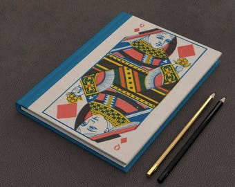Queen of Diamonds Vintage Playing Card Artwork Hardcover Lined Journal Notebook