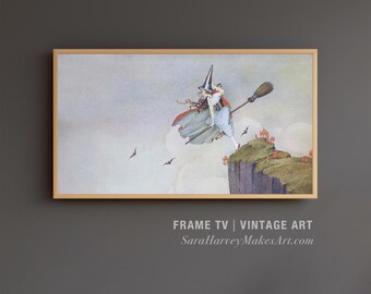 Halloween Samsung Frame TV Art Download | Vintage Witch and Bats Illustrations
