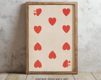 Vintage 10 of Hearts Card Print: Valentine's Wall Art (Digital Download)