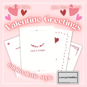 Minimalistische Valentinskarten, Set mit 10 Karten, Digitaler Download, Valentinstag-Karten zum Drucken und digitalem Versenden