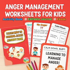 Anger Management for Kids Printable Bundle – Anger Coping Skills, Anger Journal, SEL Tools, Self Regulation, Zones of Regulation, PDF