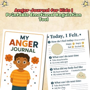 Anger Journal for Kids – Printable Anger Management & Self Regulation Tool, Coping Skills, Zones of Regulation, Calm Down Workbook