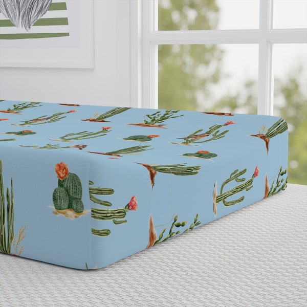Baby Changing Pad Cover Cactus and Birds, Baby Shower Gift for Boys