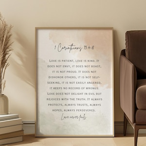 Love Is Patient Wall Art, 1 Corinthians 13, Anniversary Gift, Wedding Gift, Christian Wall Art, Home Decor, Bible Art, Scripture Wall Art