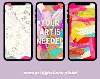 The Creator Set de 5 fondos de pantalla para iPhone / Amantes del arte / Pantalla de bloqueo de iOS / Personalización del teléfono / Diseños únicos / Vibraciones brillantes de primavera y verano