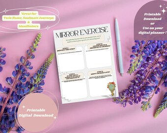 Mensaje de ejercicio de espejo imprimible, Viaje de llamas gemelas, Ejercicio de relación, Sanación interior, Descarga digital, Papelería espiritual