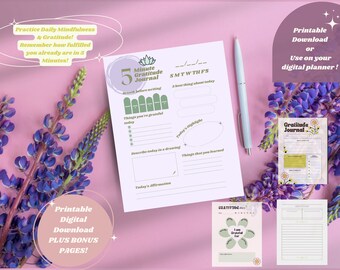 Indicaciones del diario de gratitud / Curación / Imprimible / Descarga digital / Meditación / Herramientas contra la ansiedad