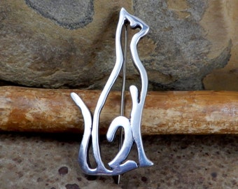 Sitting Cat Pin, Signed GS, Sterling, Mid Century Modern, Outline, Silhouette, Sterling Silver, Signed GS