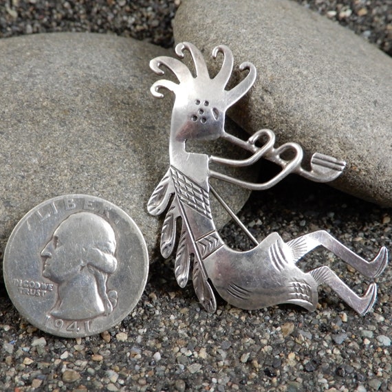 Kokopelli Pin,  Stamp Work, Flute Player, Desert … - image 4