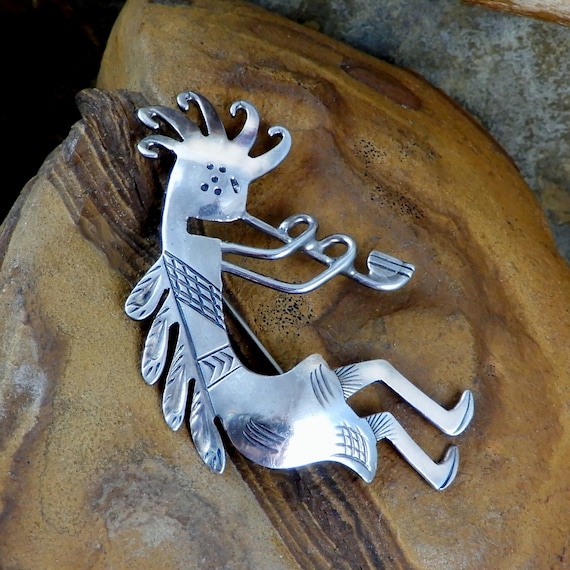 Kokopelli Pin,  Stamp Work, Flute Player, Desert … - image 1