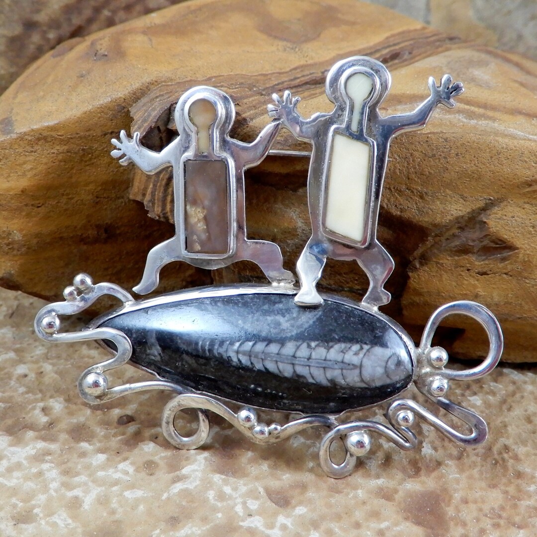 Tribal Dance Pin Zealandia Fossil Vintage Earthy Colors Etsy