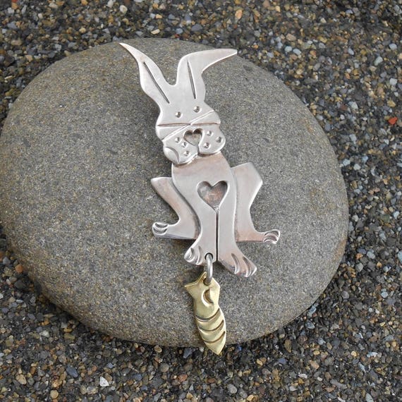 Rabbit Pin, Vintage Sterling, Bunny Pin, Rabbit w… - image 2