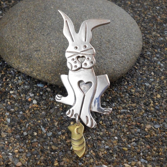 Rabbit Pin, Vintage Sterling, Bunny Pin, Rabbit w… - image 3