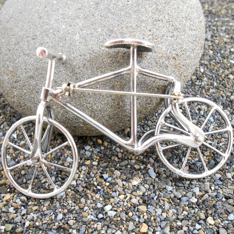 Vintage Sterling Bicycle Movable Bike Pin 3.25 inches Taxco Mexico