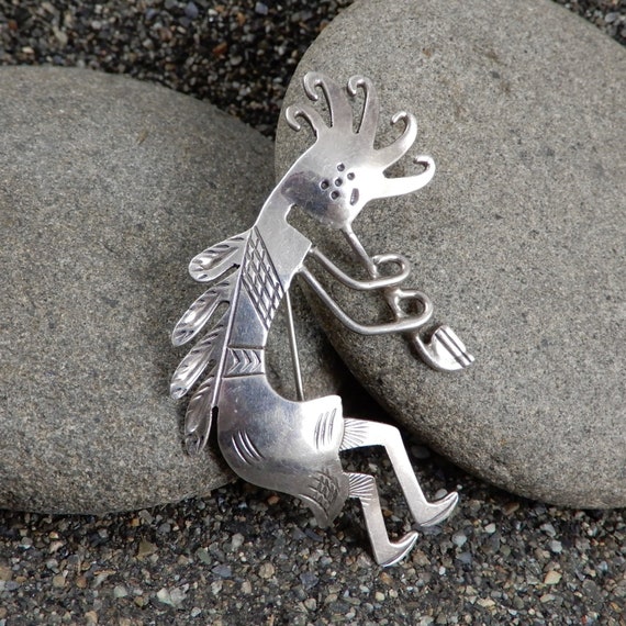 Kokopelli Pin,  Stamp Work, Flute Player, Desert … - image 3